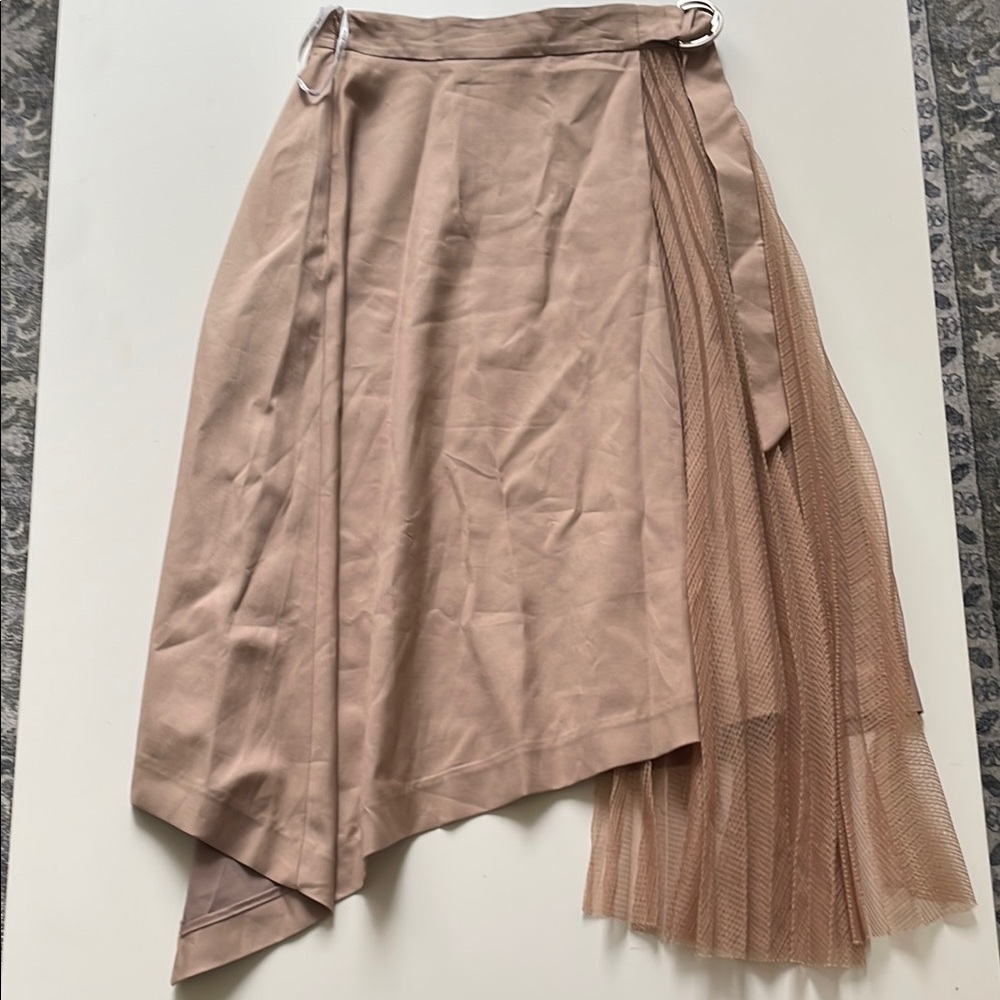 Khaki Asymmetrical Pleated Skirt